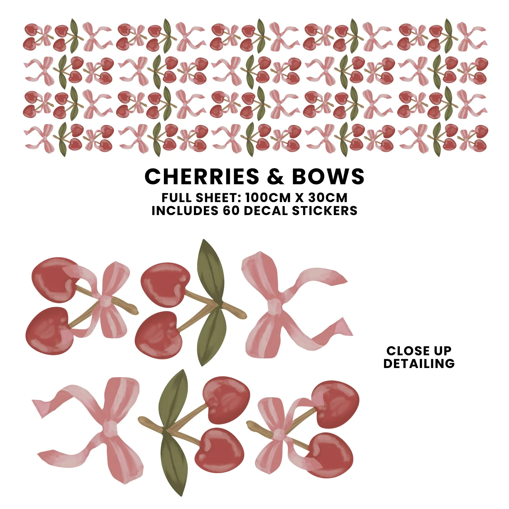 Peel & Stick Fabric Wall Stickers - Cherries & Bows - Image 3